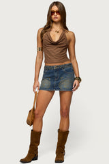 Adeline Faux Suede Cowl Neck Halter Top