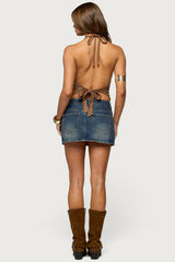 Adeline Faux Suede Cowl Neck Halter Top