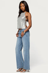 Itara Sequin Backless Halter Top