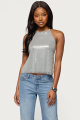 Itara Sequin Backless Halter Top