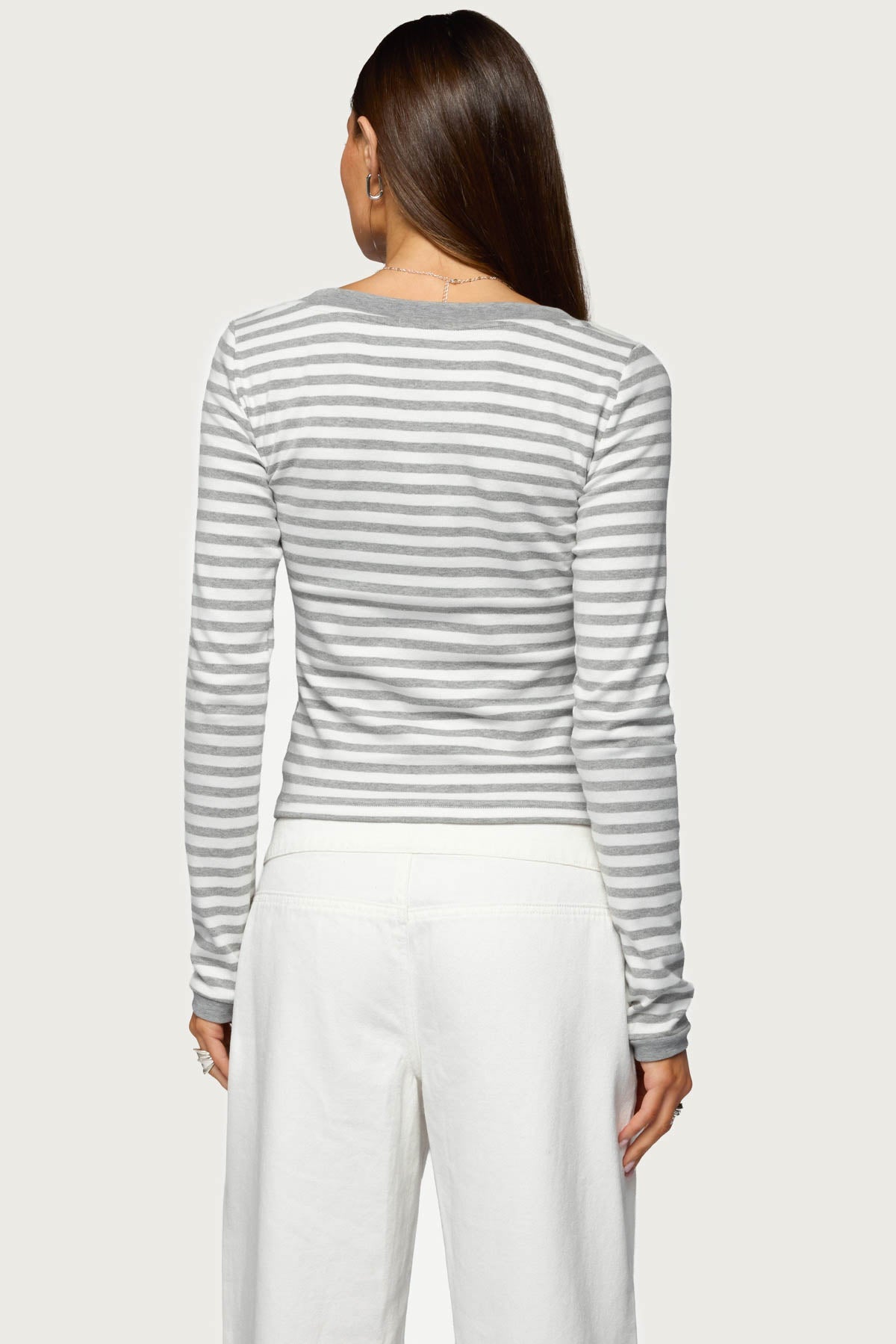 Kimi Striped Long Sleeve V Neck Top