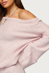 Off Shoulder Sequin Knit Mini Dress
