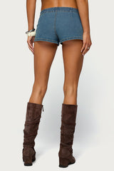 Asymmetric Belt Denim Micro Shorts
