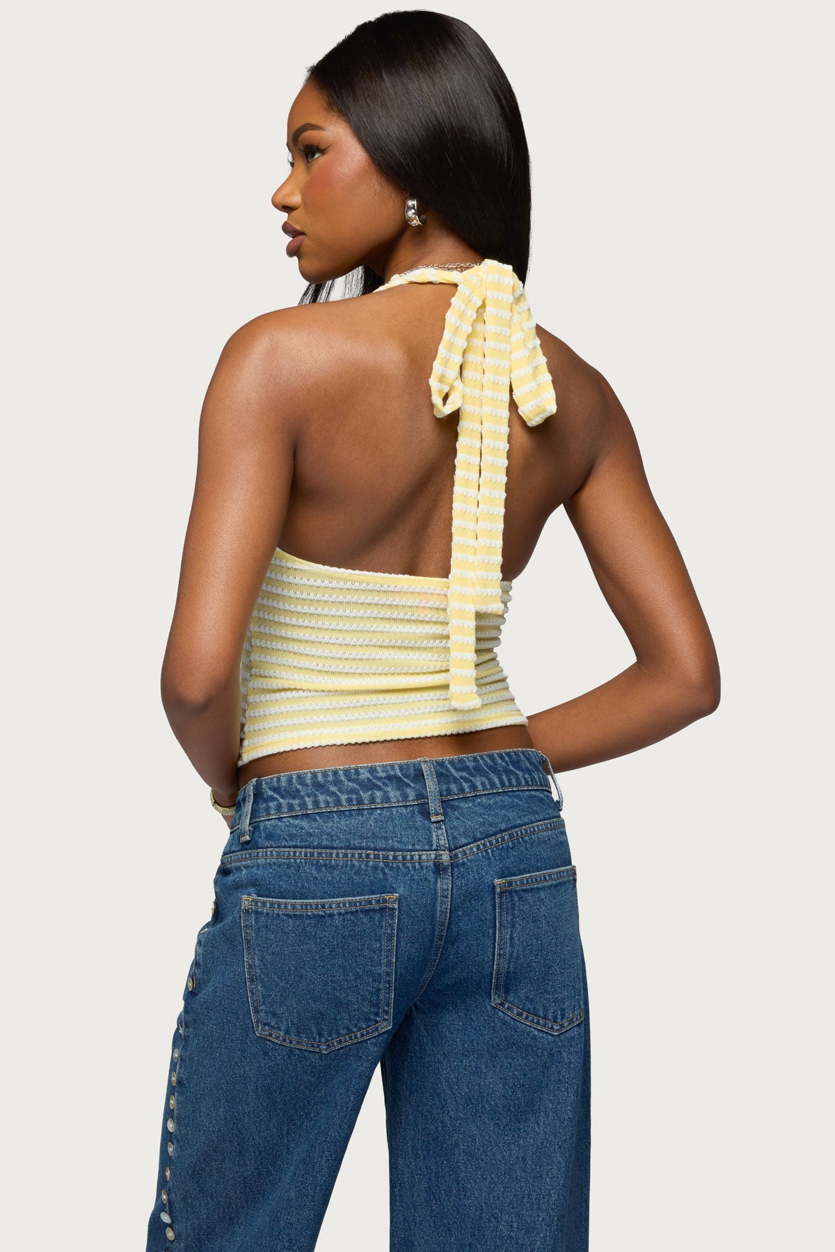 Maylah Keyhole Striped Textured Halter Top