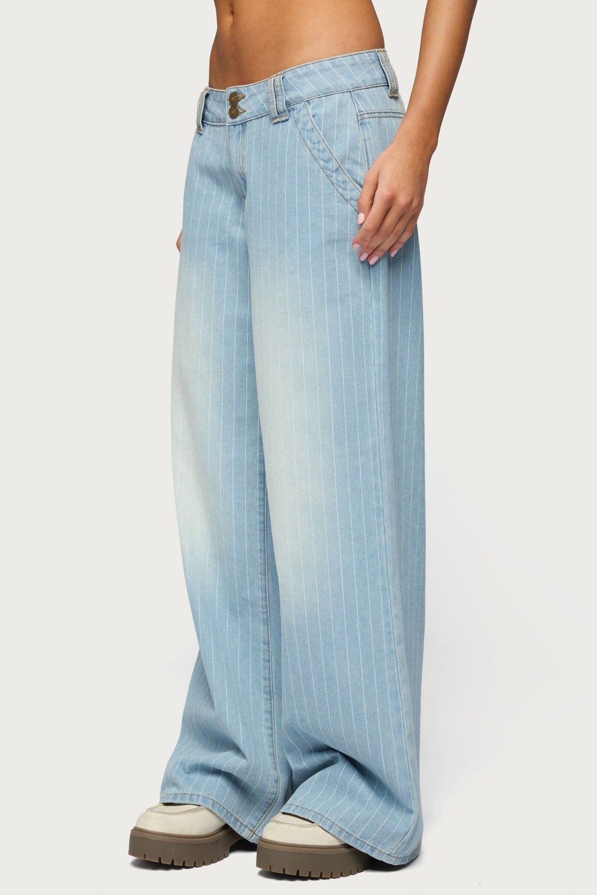 Cory Striped Low Rise Baggy Jeans