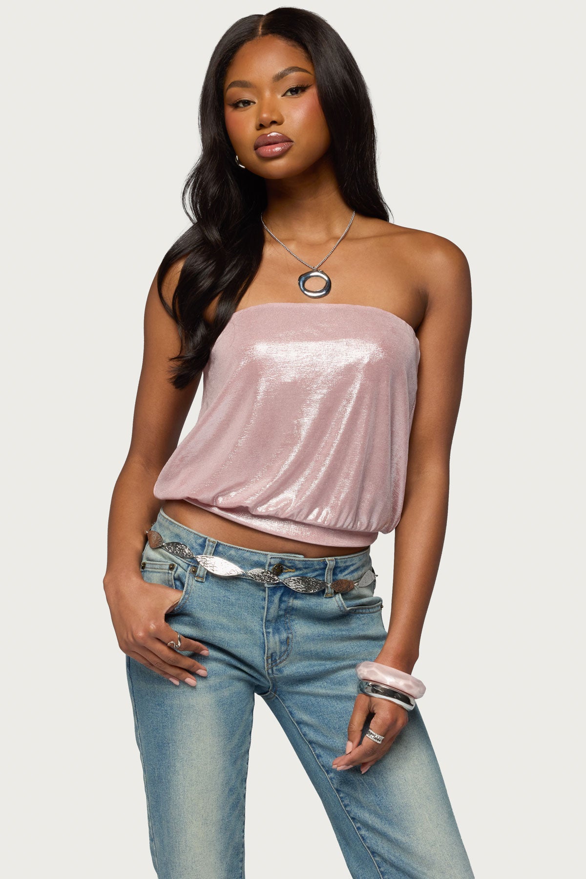 Leira Silky Sparkly Strapless Top