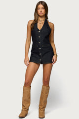 Destinee Denim Halter Mini Dress