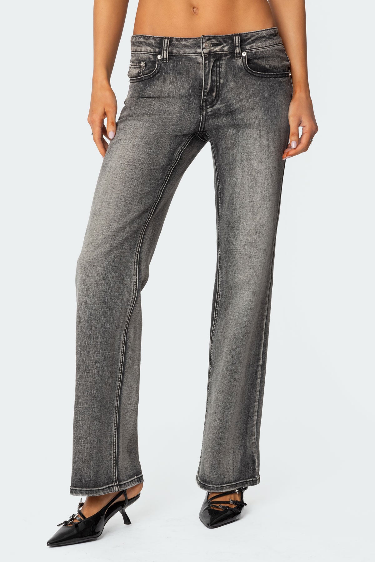 Boot Cut Washed Low Rise Jeans