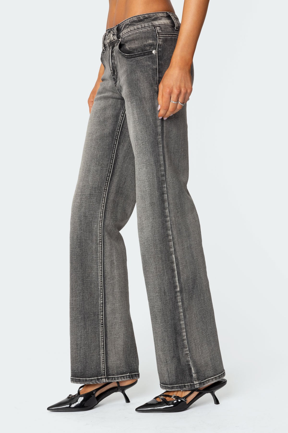 Boot Cut Washed Low Rise Jeans