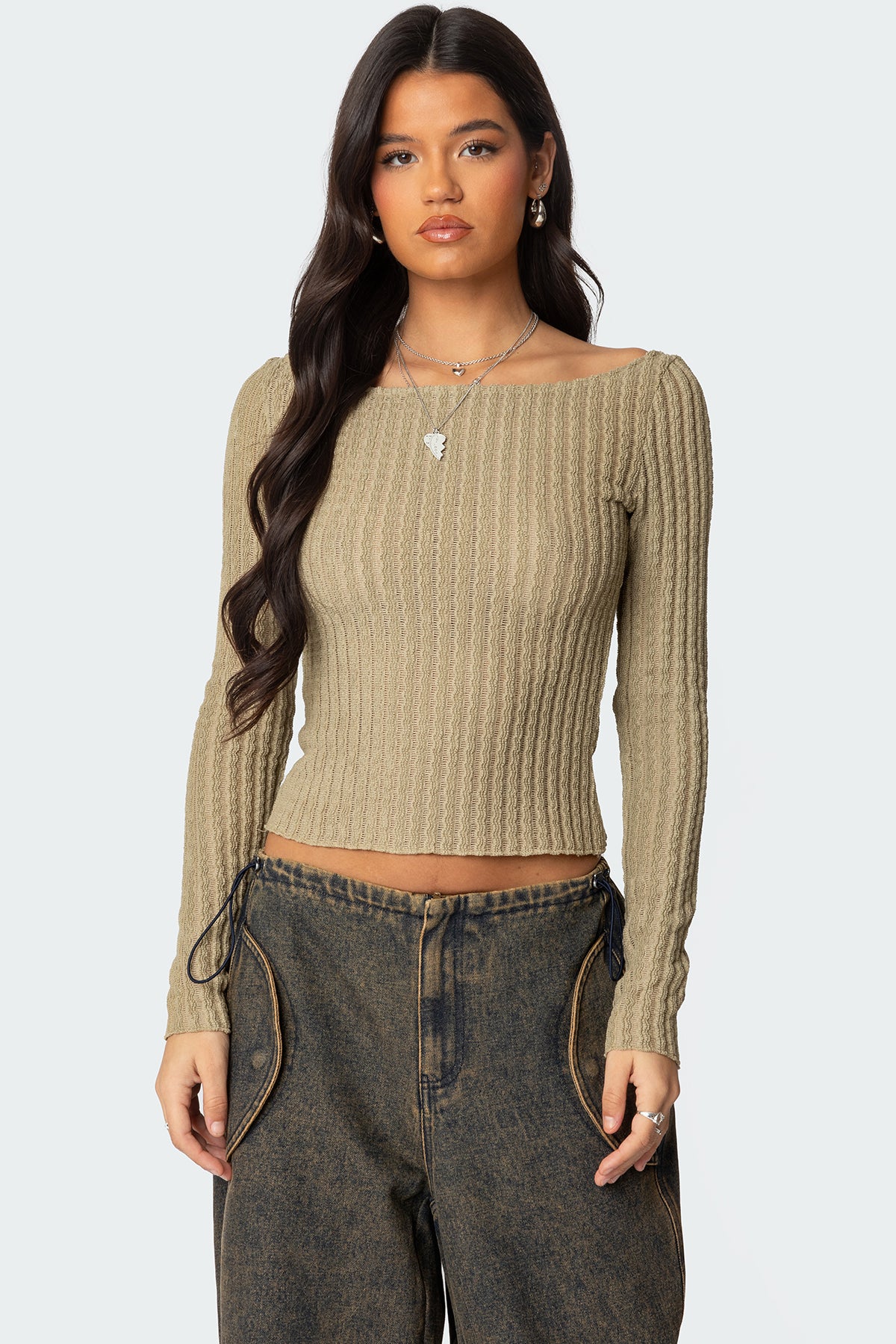 Textured Sheer Boat Neck Top