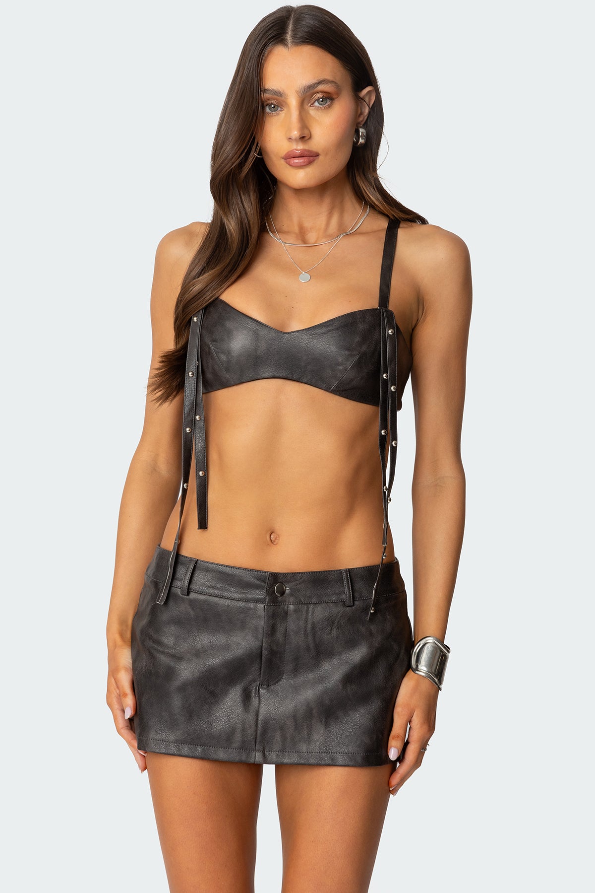 Sadaf Faux Leather Bra Top