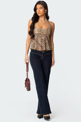 Tiger Printed Mesh Babydoll Top