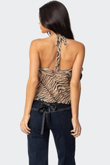 Tiger Printed Mesh Babydoll Top