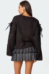 Amelia Lace Up Sleeve Sweater