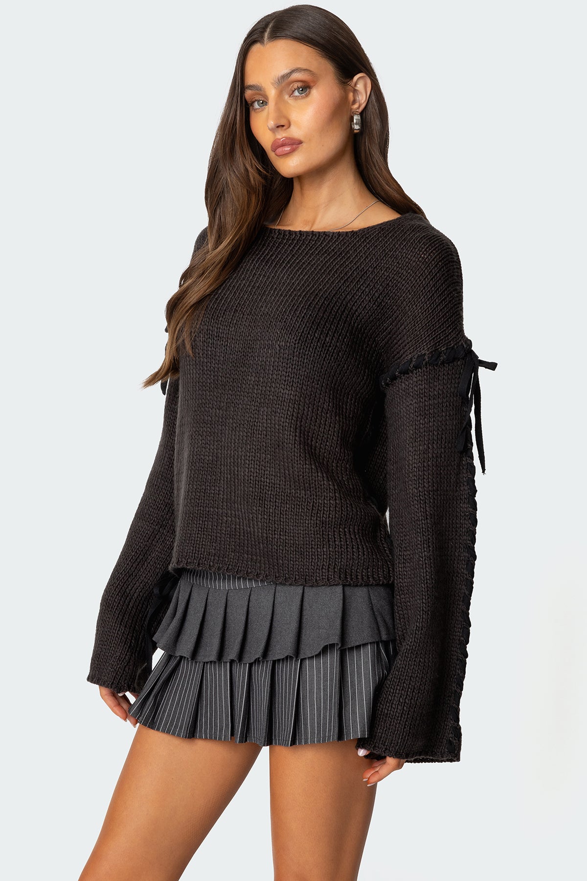 Amelia Lace Up Sleeve Sweater