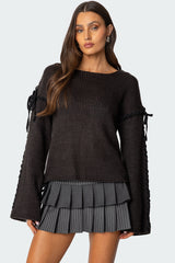 Amelia Lace Up Sleeve Sweater