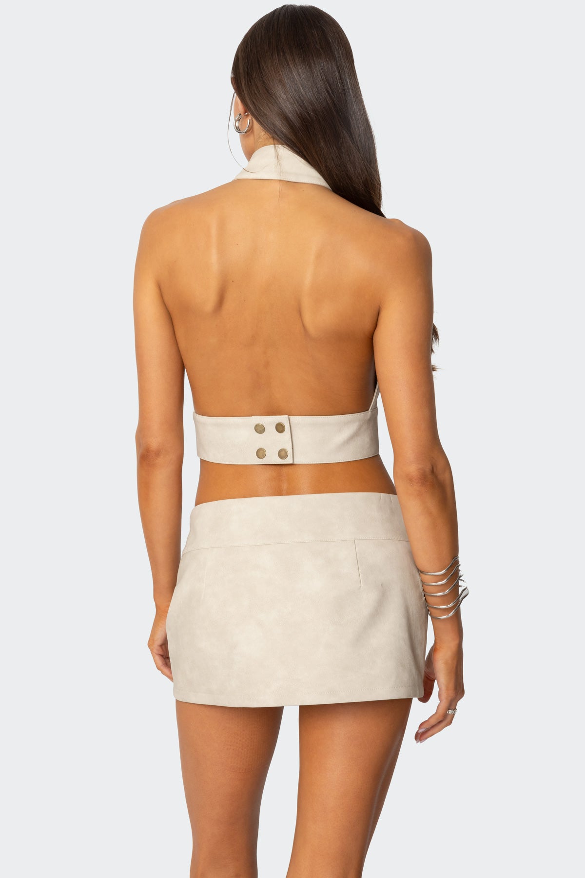 Karly Faux Leather Open Back Top