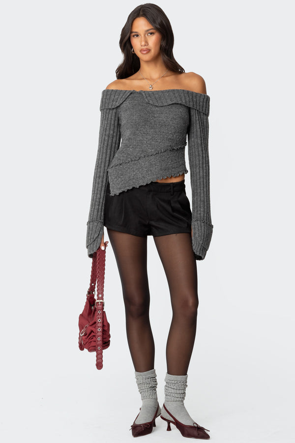 Mikkie Asymmetric Fold Over Knit Top