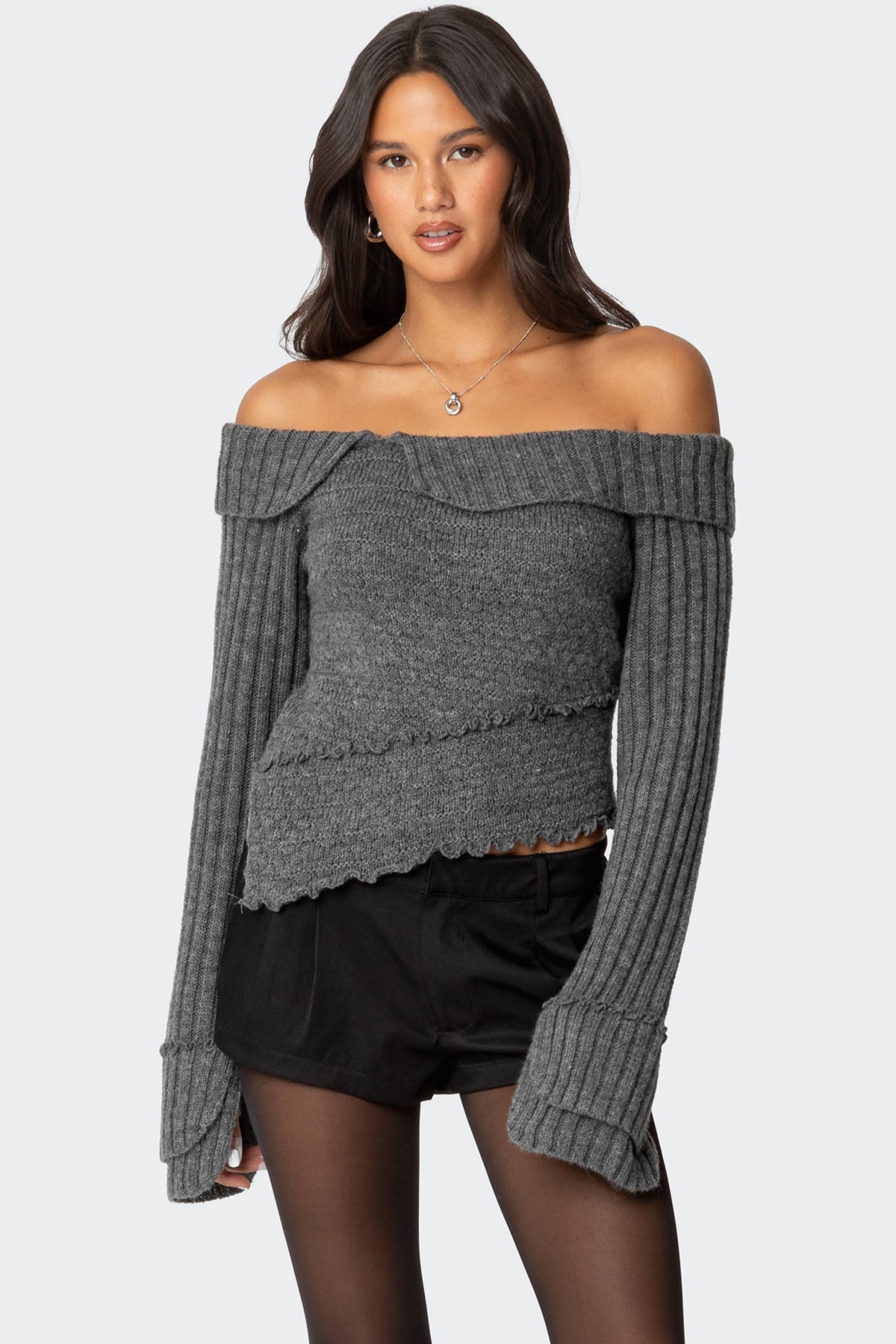 Mikkie Asymmetric Fold Over Knit Top