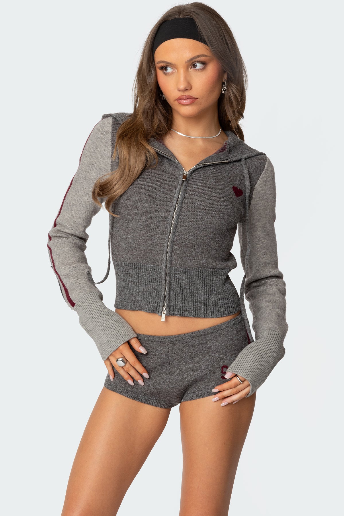 Heart Knit Zip Up Hoodie