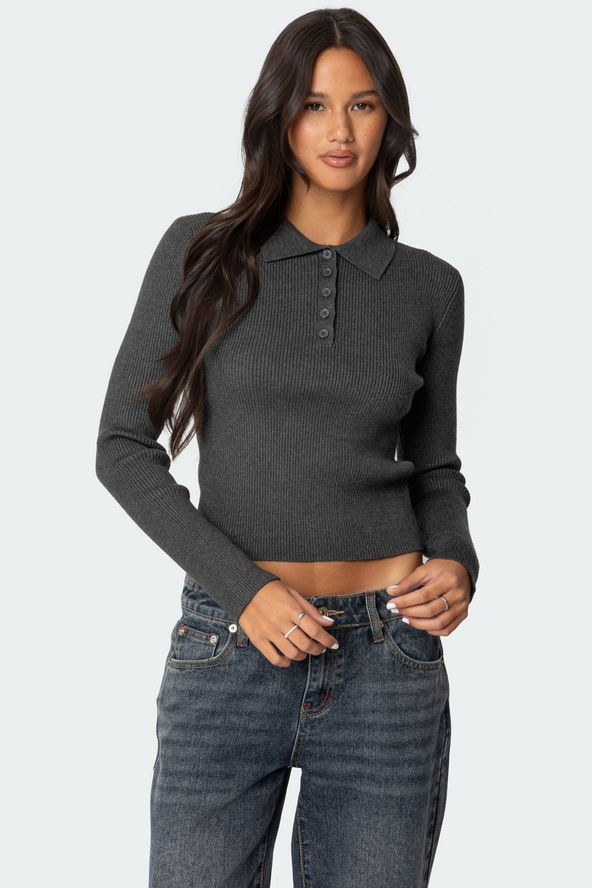 Mollie Collared Ribbed Knit Top