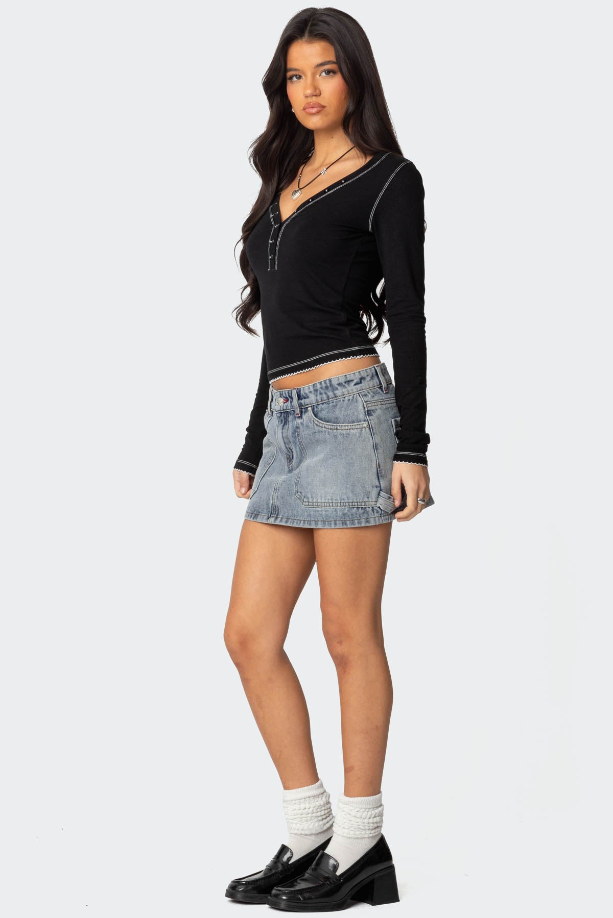 Yael Contrast Stitch Henley Top