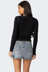 Yael Contrast Stitch Henley Top