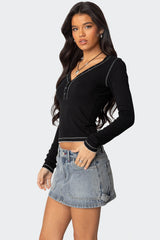 Yael Contrast Stitch Henley Top