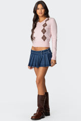 Argyle V Neck Knit Sweater