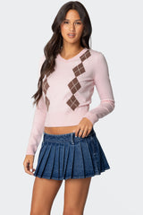 Argyle V Neck Knit Sweater