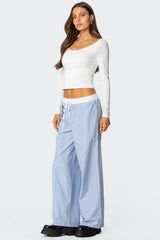 Erez Contrast Waist Striped Pants