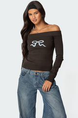 Tj Off Shoulder Knit Bow Top