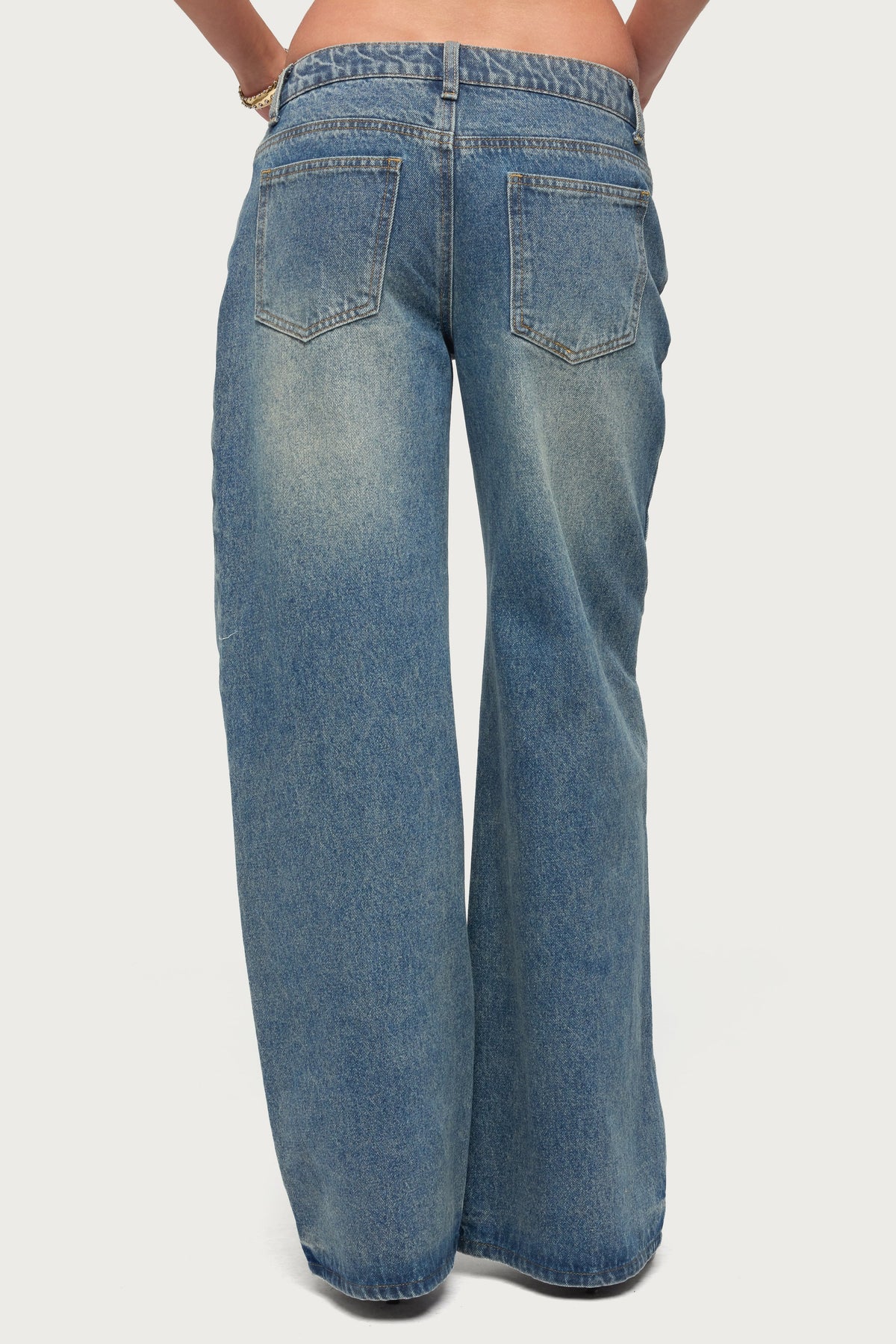 Moxlan Slanted Button Low Rise Baggy Jeans