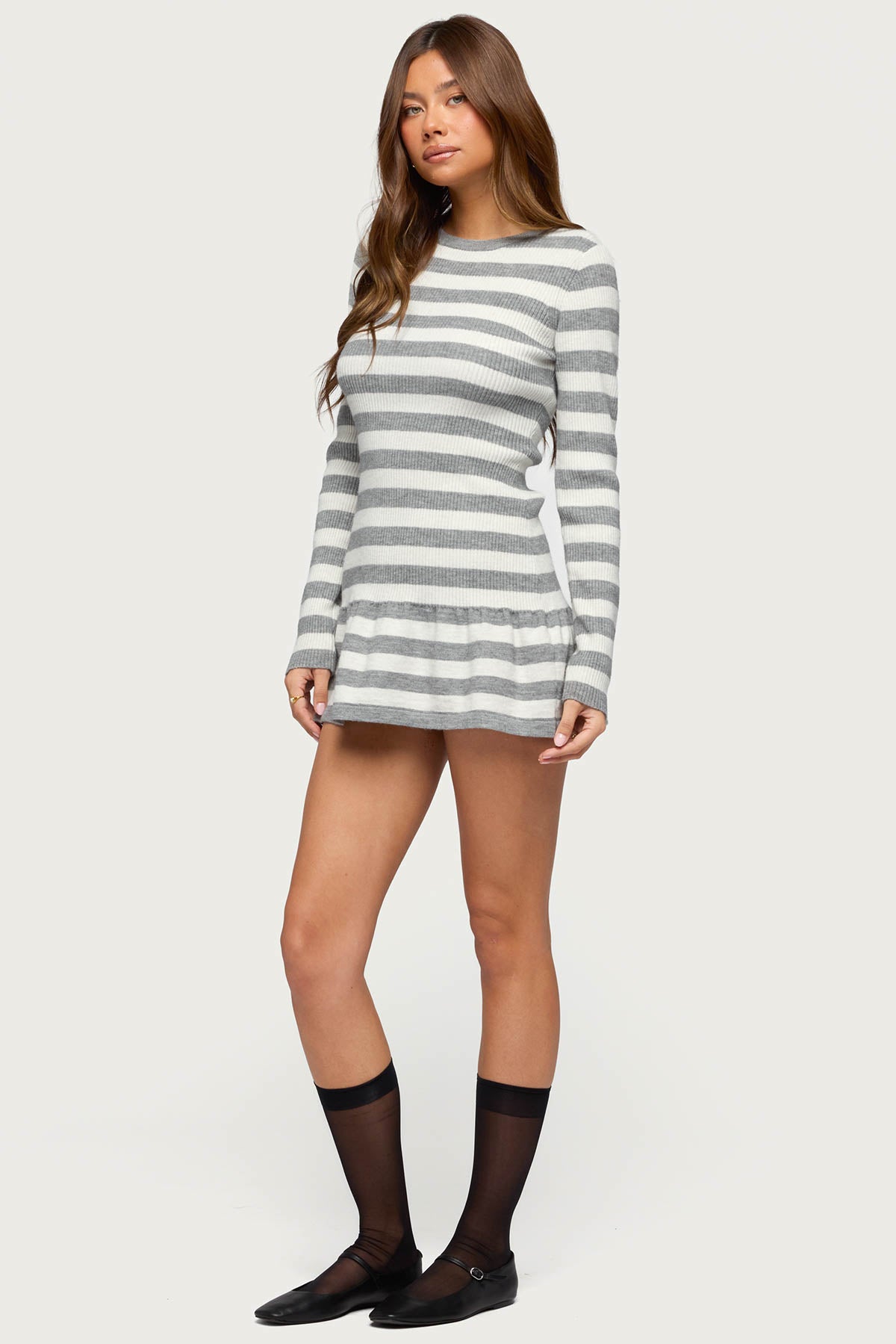 Caisyn Striped Ribbed Knit Mini Dress