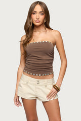Mariee Iridescent Button Ruched Strapless Top