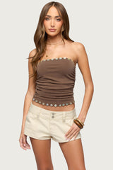 Marey Iridescent Ruched Strapless Top