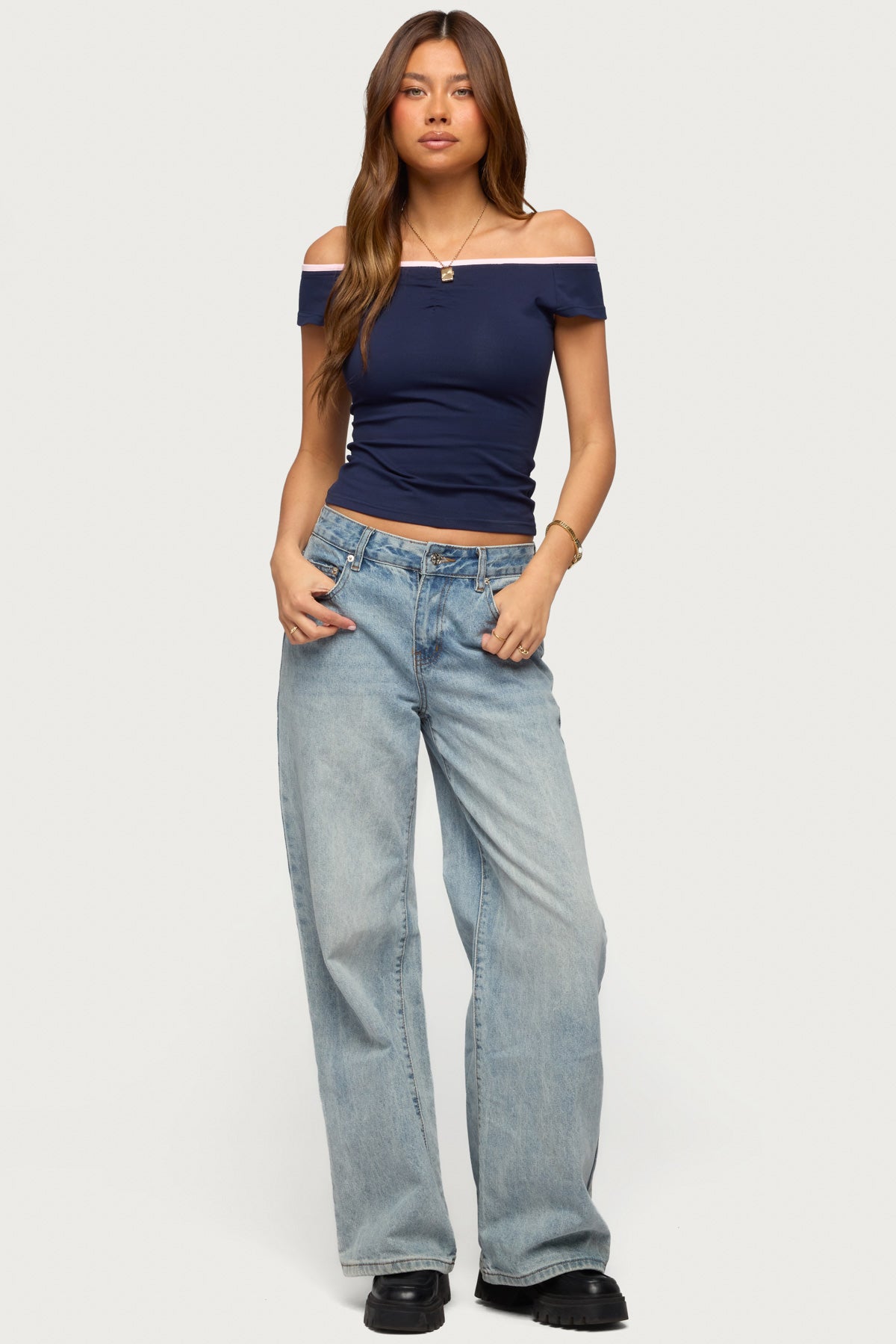 Dellah Contrast Off Shoulder Top