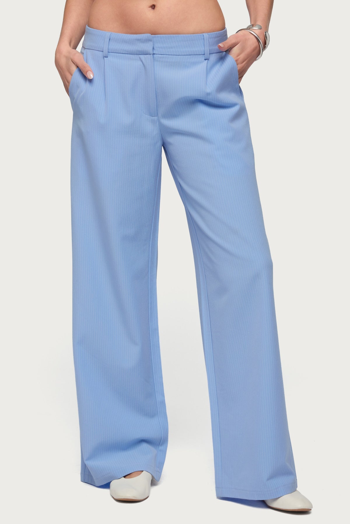 Pinstripe Tailored Straight Leg Trousers