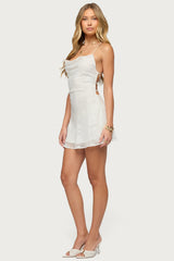 Floral Embroidered Chiffon Backless Mini Dress