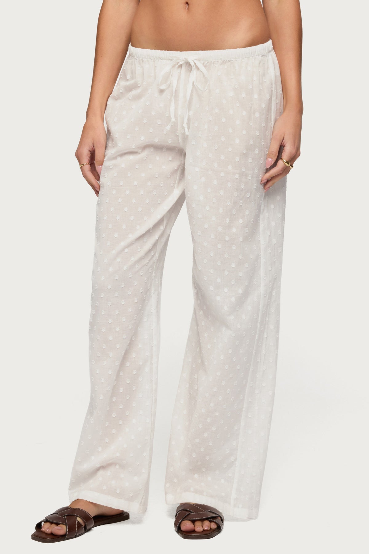 Embroidered Polka Dot Sheer Cotton Trousers