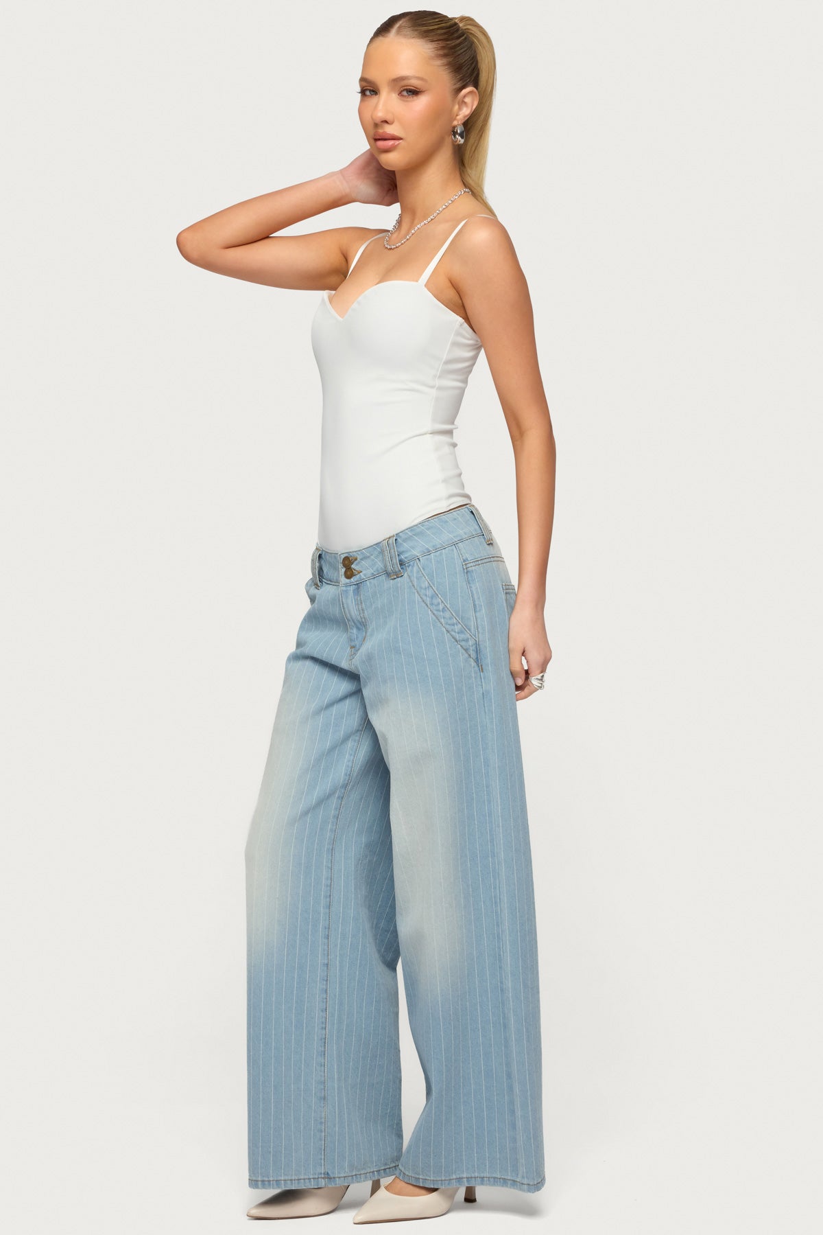 Petite Cory Striped Low Rise Baggy Jeans