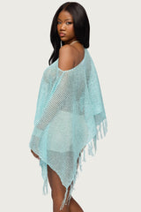 Sequin Fringe Knit Poncho