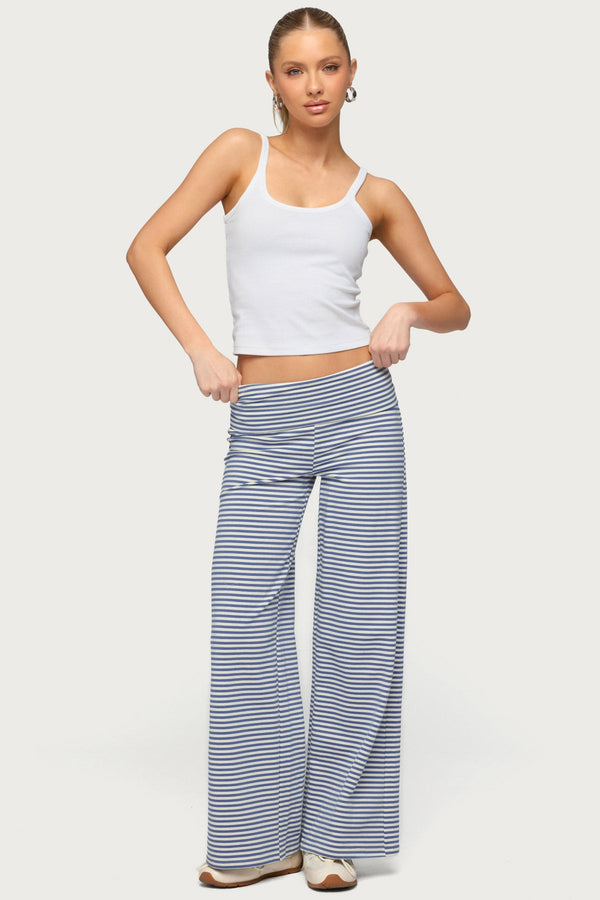 Petite Lilah Striped Fold Over Trousers