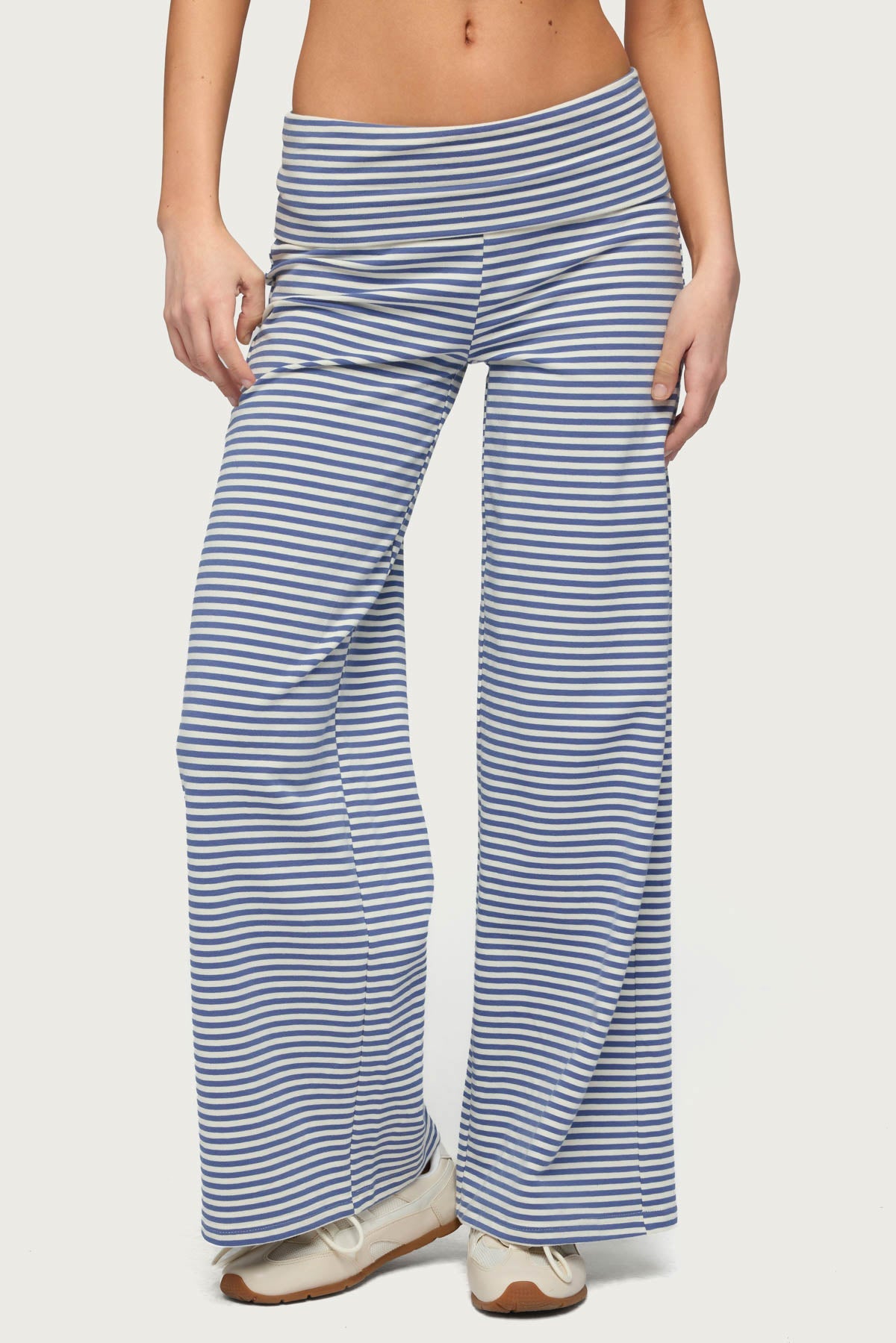Petite Lilah Striped Fold Over Trousers