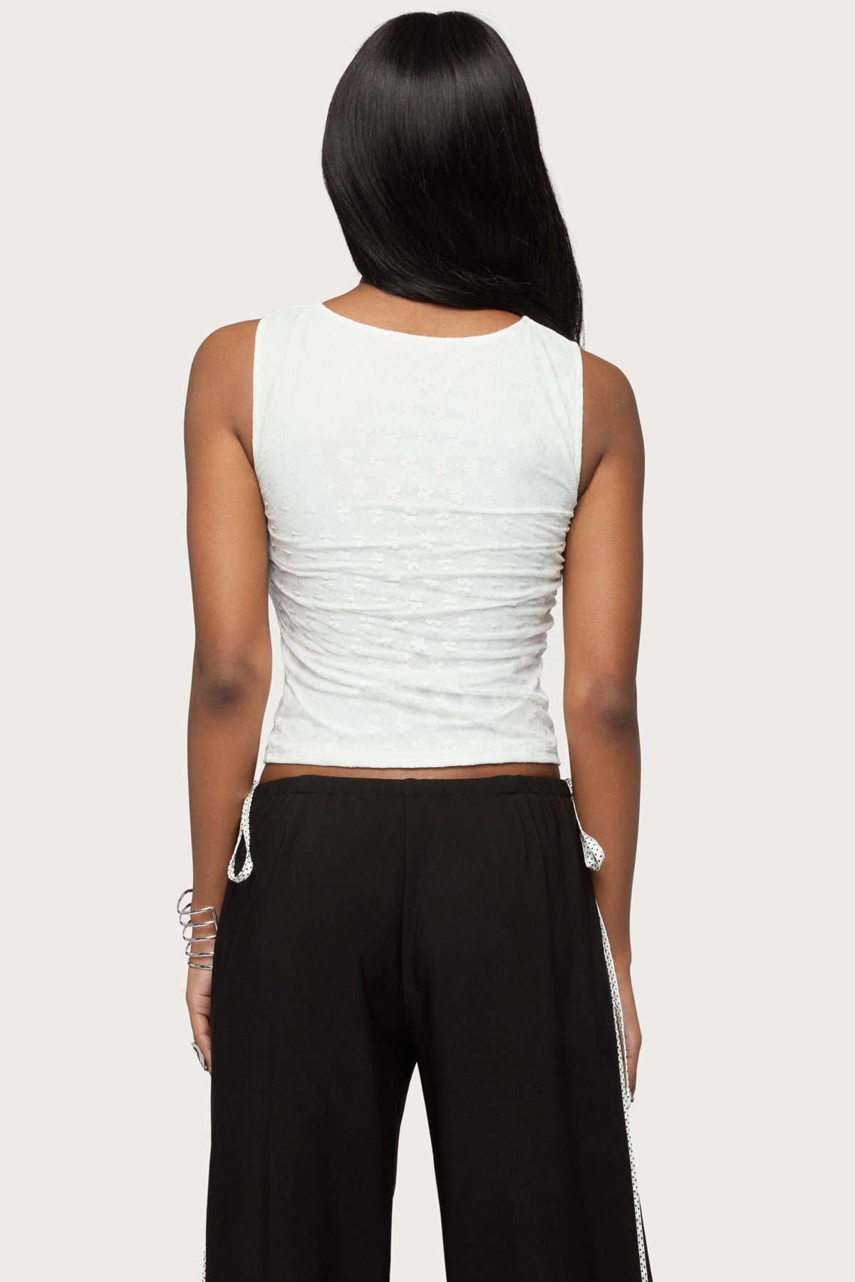 Elisia Twist Cutout Flower Lace Top