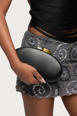 Abstract Oval Mixed Metal Clutch Bag