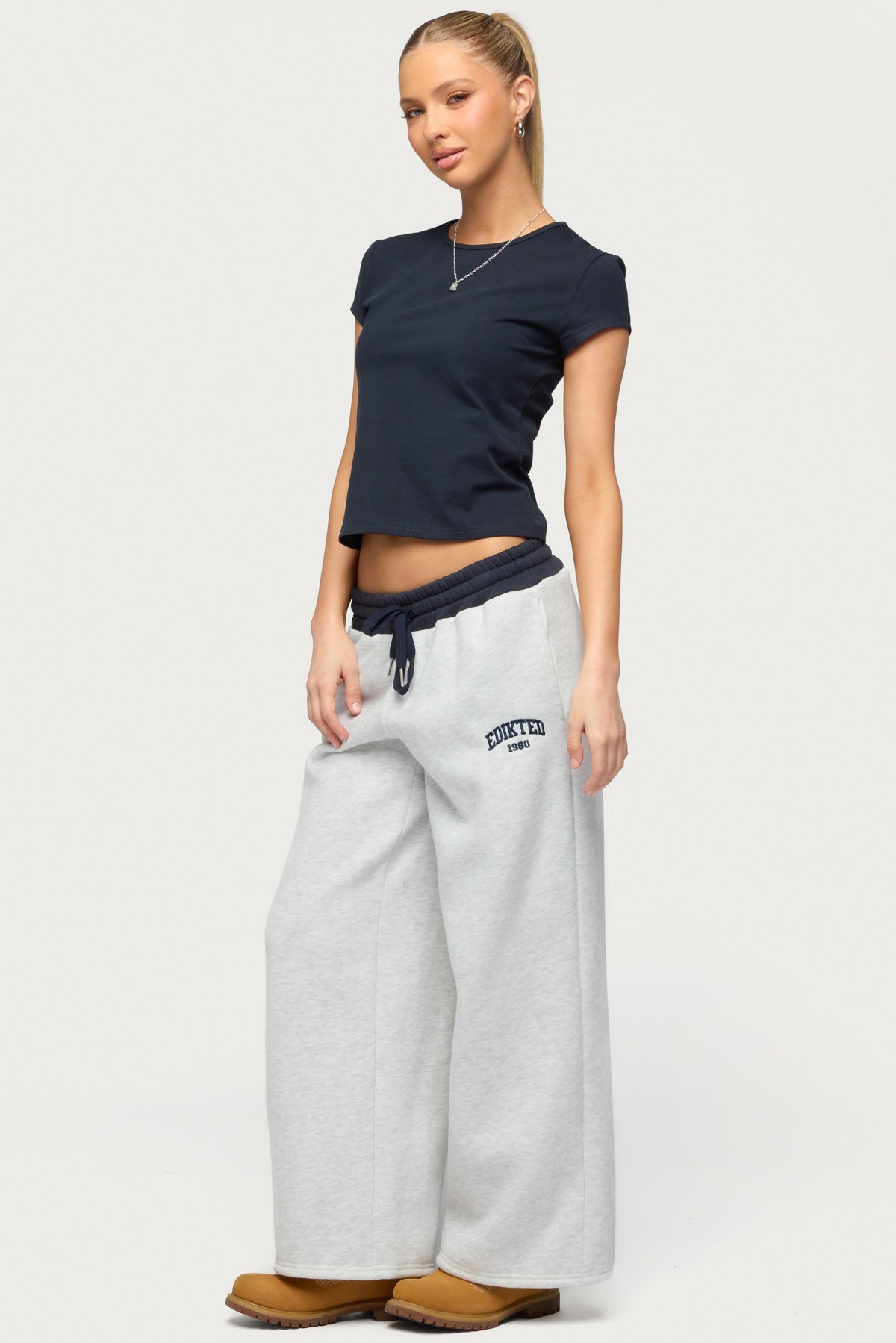 Petite Edikted Contrast Embroidered Joggers