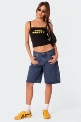 Oversized Low Rise Denim Bermuda Shorts