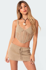 Baeside Crochet Lace Up Top