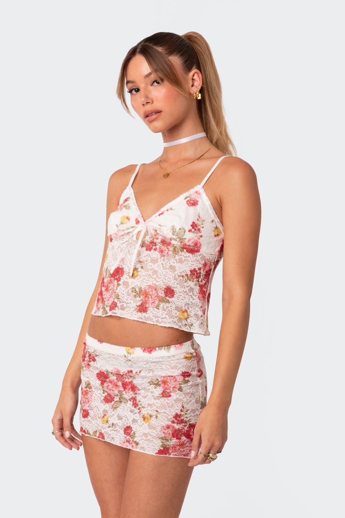 Portofino Printed Sheer Lace Tank Top